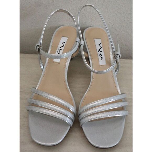 Nina Women's Sz 8M True Silver Metallic Beverly Strappy Heels - Picture 2 of 11